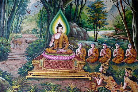 simsearch:841-09163336,k - Fresco depicting the Buddha with followers in Wat Chiang Mun, Chiang Mai, Thailand, Southeast Asia, Asia Foto de stock - Con derechos protegidos, Código: 841-09163348