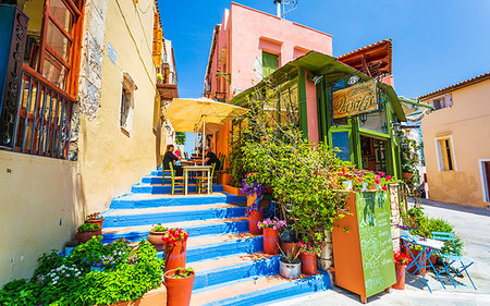 exterior cafe in greece - Colourful Cafe in Rethymnon, Crete, Greek Islands, Greece, Europe Stock Photo - Rights-Managed, Code: 841-09183654