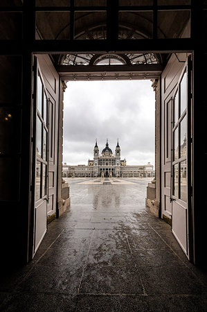 famous buildings in madrid spain - Almudena Cathedral seen from open doorway of Royal Palace, Madrid, Spain, Europe Stock Photo - Rights-Managed, Code: 841-09194296