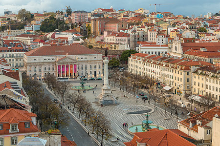 praca d pedro iv - View from Santa Justa Lookout over Rossio Square (Pedro IV Square), Lisbon, Portugal, Europe Stock Photo - Rights-Managed, Code: 841-09194384