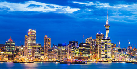 famous places of new zealand - Auckland skyline, Sky Tower, Waitemata Harbour, CBD, and wharf area of the waterfront, Auckland, North Island, New Zealand, Pacific Stock Photo - Rights-Managed, Code: 841-09194505