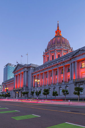 places of california usa - View of San Francisco City Hall illuminated at dusk, San Francisco, California, United States of America, North America Stock Photo - Rights-Managed, Code: 841-09194781