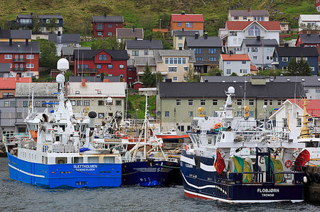 Fishing boats, Honningsvag Town, Mageroya Island, Finnmark County, Norway, Scandinavia, Europe Stock Photo - Rights-Managed, Code: 841-09204198