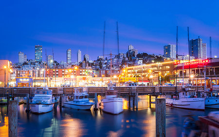 simsearch:841-09205422,k - Fishermans Wharf harbor at dusk, San Francisco, California, United States of America, North America Foto de stock - Con derechos protegidos, Código: 841-09204985