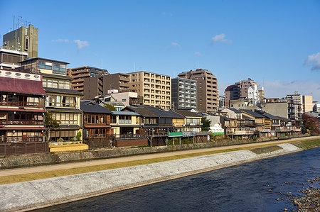 View of the Kamo River and Pontocho district, Kyoto, Japan, Asia Stock Photo - Rights-Managed, Code: 841-09205484