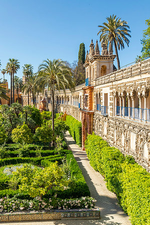 siglo xiv - Alcazar Gardens, UNESCO World Heritage Site, Seville, Andalusia, Spain, Europe Foto de stock - Con derechos protegidos, Código: 841-09229810