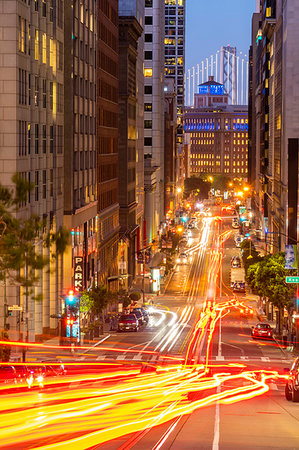 san francisco - View of California Street and Oakland Bay Bridge at dusk, San Francisco, California, United States of America, North America Photographie de stock - Rights-Managed, Code: 841-09230057