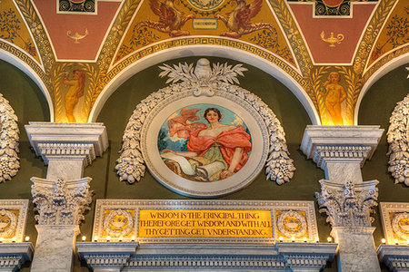 Ceiling and walls, Mezzanine of the Great Hall, Library of Congress, Washington D.C., United States of America, North America Foto de stock - Con derechos protegidos, Código: 841-09242464