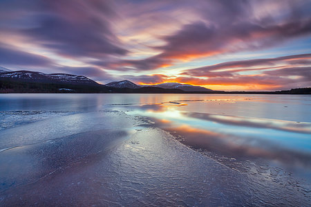 Ice sheets and sunset at Loch Morlich, Glenmore, Scotland, United Kingdom, Europe Stock Photo - Rights-Managed, Code: 841-09255821