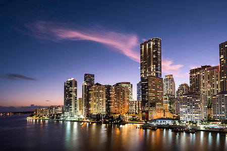 Brickell Key and Downtown Miami skyline at night, Florida, United States of America, North America Stock Photo - Rights-Managed, Code: 841-09256644