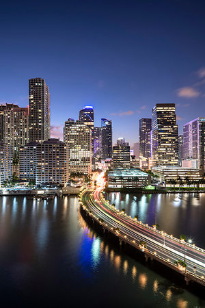 Brickell Key and Downtown Miami skyline at night, Florida, United States of America, North America Foto de stock - Con derechos protegidos, Código: 841-09256645