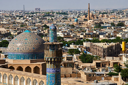 Minaret of the Imam Mosque, Sheikh Lotfollah Mosque, and cityscape, Isfahan, Iran, Middle East Stock Photo - Rights-Managed, Code: 841-09256712