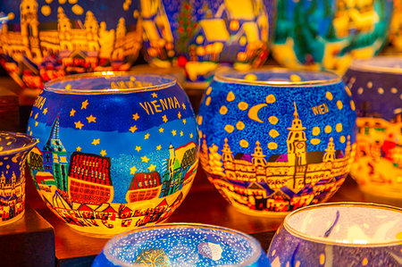 Christmas decorations on Christmas market stall at night in Rathausplaza, Vienna, Austria, Europe Stock Photo - Rights-Managed, Code: 841-09257081