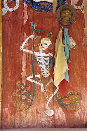 skeleton - Tantric painting on doors at Tongren Monastery, Qinghai, China, Asia Stock Photo - Rights-Managed, Code: 841-02704728