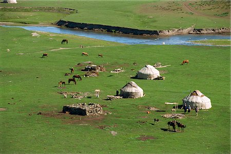 provincia di xinjiang - Kazak yurts in the summer in the Altay mountains, NE Xinjiang, China, Asia Fotografie stock - Rights-Managed, Codice: 841-02704744