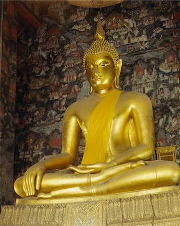 Bronze Buddha, Sri Sakyamuni, dating from 14th century, Wat Suthat, Bangkok, Thailand, Asia Stock Photo - Rights-Managed, Code: 841-02705250