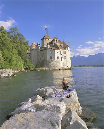 Chateau Chillon, Lake Geneva (Lac Leman), Switzerland, Europe Foto de stock - Con derechos protegidos, Código: 841-02705537