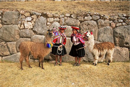 Local women and llamas in front of Inca ruins, near Cuzco, Peru, South America Foto de stock - Con derechos protegidos, Código: 841-02705660