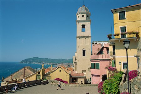 piazza san giovanni - Tower and houses on the Piazza San Giovanni in the town of Cervo in Liguria on the Italian Riviera, Italy, Mediterranean, Europe Stock Photo - Rights-Managed, Code: 841-02706573