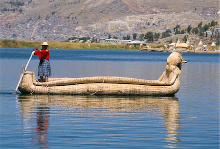 Traditional Uros (Urus) reed boat, Islas Flotantas, reed islands, Lake Titicaca, Peru, South America Stock Photo - Rights-Managed, Code: 841-02706959