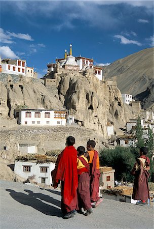 Novice monks walk from village, Lamayuru monastery, Ladakh, India, Asia Stock Photo - Rights-Managed, Code: 841-02706975