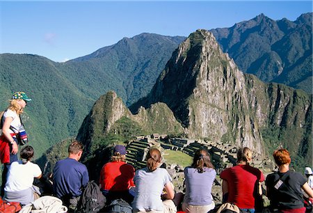 south american country peru - Tourists looking out over Machu Picchu, UNESCO World Heritage Site, Peru, South America Stock Photo - Rights-Managed, Code: 841-02707299