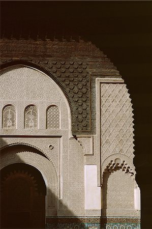 Mouldings over arched doorway, Ben Youssef Medersa (Madrasah) (Madrasa), Marrakech (Marrakesh), Morocco, North Africa, Africa Stock Photo - Rights-Managed, Code: 841-02707892