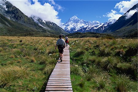 Chemin en bois par le biais de Hooker Valley, Parc National du mont Cook, Canterbury, île du Sud, Nouvelle-Zélande, Pacifique Photographie de stock - Rights-Managed, Code: 841-02708495
