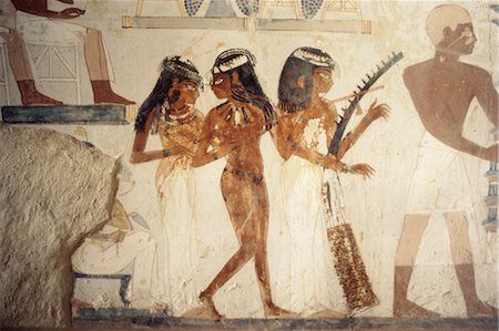 egyptian tombs - Wall paintings of female musicians in the tomb of Nakht, Minister of Agriculture in the reign of Tutmosis IV, Valley of the Nobles, Thebes, UNESCO World Heritage Site, Egypt, North Africa, Africa Stock Photo - Rights-Managed, Code: 841-02708570