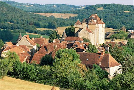 Castle and village, Curemonte, Correze, Limousin, France, Europe Stock Photo - Rights-Managed, Code: 841-02708846