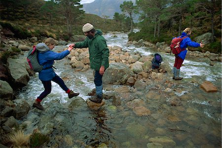 Hikers crossing river in the Ben-Damph Hills, near Loch Torridan, Highlands, Scotland, United Kingdom, Europe Stock Photo - Rights-Managed, Code: 841-02709327