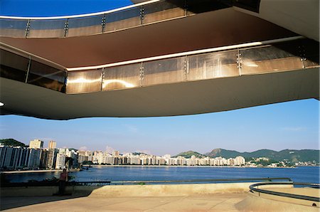 View of Niteroi, Museo de Arte Contemporanea (Museum of Contemporary Art), by Oscar Niemeyer, Niteroi, Guanabara Bay, Rio de Janeiro, Brazil, South America Stock Photo - Rights-Managed, Code: 841-02709609