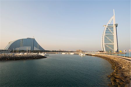 Jumeirah Beach Hotel and Burj Al Arab Hotel, Dubai, United Arab Emirates, Middle East Stock Photo - Rights-Managed, Code: 841-02709666