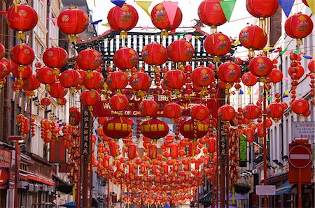 Gerrard Street, Chinatown, during the Chinese New Year celebrations, decorated with colourful Chinese lanterns, Soho, London, England, United Kingdom, Europe Stock Photo - Rights-Managed, Code: 841-02709786