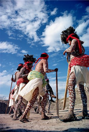 festival costumes mexico - Tarahumara spotted dancers at Easter, from the Sierra Madre, in Mexico, North America Stock Photo - Rights-Managed, Code: 841-02703338