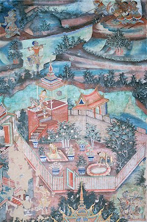 18th century murals inside Lai Kham viharn, Wat Phra Singh temple complex, Chiang Mai, Thailand, Southeast Asia, Asia Stock Photo - Rights-Managed, Code: 841-02703857