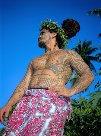 Tavita Manea, the tattooed tattoer, Moorea, Society Islands, French Polynesia, South Pacific Islands, Pacific Foto de stock - Direito Controlado, Número: 841-02714066
