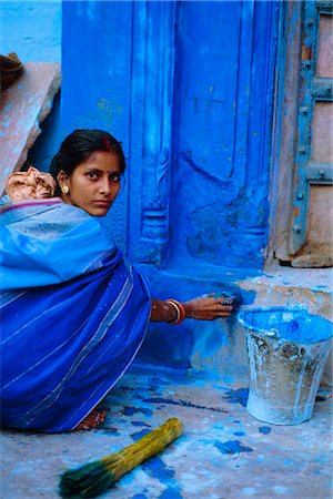 Femme peinture sa maison, Jodhpur, Rajasthan, Inde Photographie de stock - Rights-Managed, Code: 841-02714214