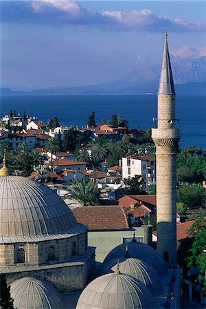 simsearch:841-02918256,k - Elevated view of town with dome and minaret of mosque in foreground, Antalya, Lycia, Anatolia, Turkey, Asia Minor, Asia Foto de stock - Con derechos protegidos, Código: 841-02714558