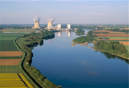 Aerial view of river and countryside near the nuclear power station of Saint Laurent-des-Eaux, Pays de Loire, France, Europe Stock Photo - Rights-Managed, Code: 841-02715160