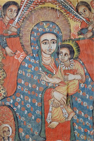 Mural of Jesus and Mary, Church of Ura Kedane Meheriet, Peninsula of Zege on Lake Tana, Gondar, Ethiopia, Africa Stock Photo - Rights-Managed, Code: 841-02715454