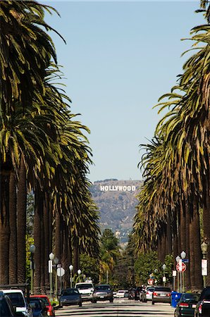 simsearch:841-05784538,k - Hollywood Hills and The Hollywood sign from a tree lined Beverly Hills Boulevard, Los Angeles, California, United States of America, North America Foto de stock - Con derechos protegidos, Código: 841-02716878