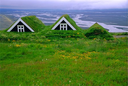 simsearch:841-03062870,k - Turf roof houses in the south of the island, Skaftafell National Park, Iceland Stock Photo - Rights-Managed, Code: 841-02716947