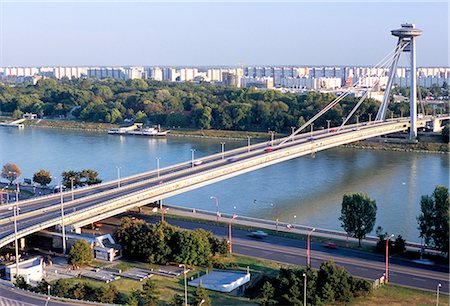 slovakia - SNP Bridge spans Danube River, a rare example of tasteful 20th century Communist era architecture, Bratislava, Slovakia, Europe Stock Photo - Rights-Managed, Code: 841-02717004