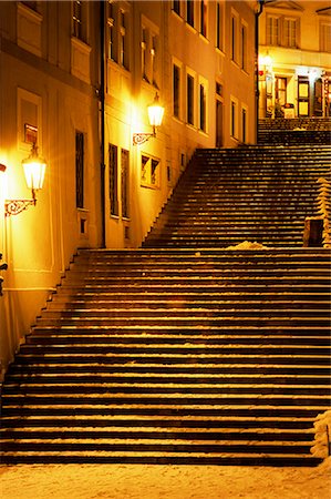 simsearch:600-00782485,k - Snow covered Radnicke Steps in Mala Strana suburb at night, Prague, Czech Republic, Europe Stock Photo - Rights-Managed, Code: 841-02717044