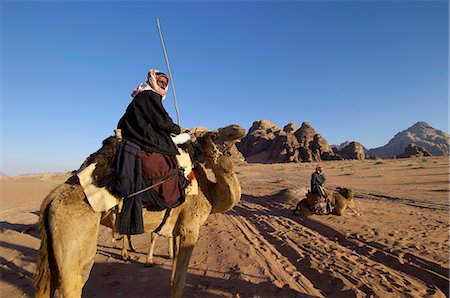 Bedouin on camels in the desert, Wadi Rum, Jordan, Middle East Stock Photo - Rights-Managed, Code: 841-02717238