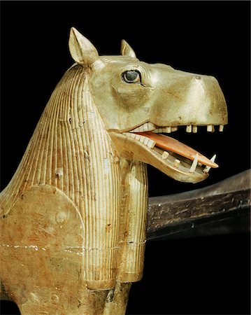 Head of a funerary couch in the form of the goddess Thouries (in the form of a hippopotamus, from the tomb of the pharaoh Tutankhamun, discovered in the Valley of the Kings, Thebes, Egypt, North Africa, Africa Stock Photo - Rights-Managed, Code: 841-02717809