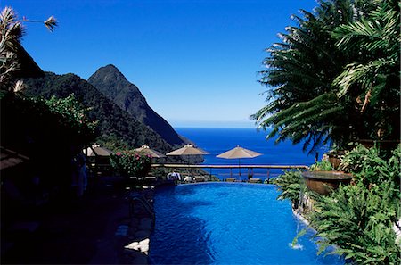 simsearch:841-02824571,k - The pool at the Ladera resort overlooking the Pitons, St. Lucia, Windward Islands, West Indies, Caribbean, Central America Stock Photo - Rights-Managed, Code: 841-02718387