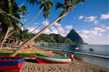 st lucia - Fishing boats at Soufriere with the Pitons in the background, island of St. Lucia, Windward Islands, West Indies, Caribbean, Central America Stock Photo - Rights-Managed, Code: 841-02718380