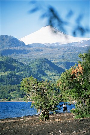 simsearch:841-02920671,k - Homme cheval le long de la plage avec le volcan Villarica dans le fond, lac Villarica, Chili, en Amérique du Sud Photographie de stock - Rights-Managed, Code: 841-02718588